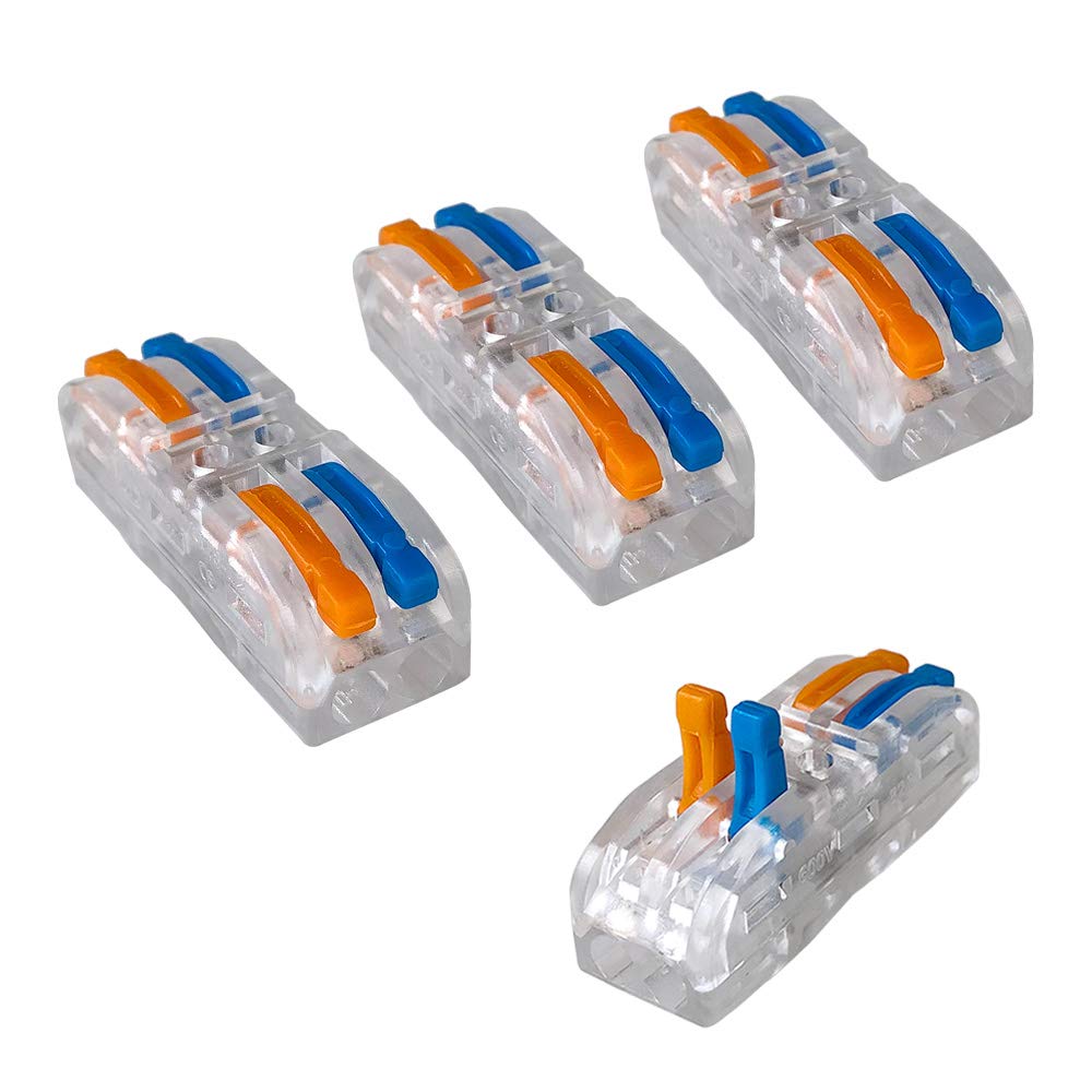 Aiqeer 16 Pcs SPL-2 Lever-Nut Wire Connectors, 2 in 2 out 4 Ports Transparent Conductor Compact Wire Connectors, Cable Clamp Terminal Block Quick Spring Connector (Multicolor Lever)