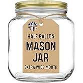 kitchentoolz Half Gallon Mason Jar Wide Mouth with Airtight Metal Lid - Safe for Fermenting, Pickling, Sourdough & Kombucha - Glass 64 oz Mason Jar - Made in USA - BPA Free