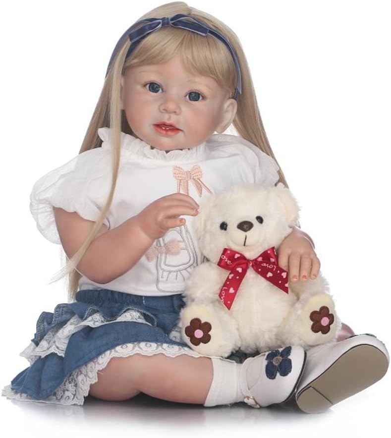 eTACH Reborn Baby Dolls Lifelike Toddler Long Blonde Hair Simulation Soft Silicone Viny Realistic Girl Toys Clothes 28inch Prime Gifts