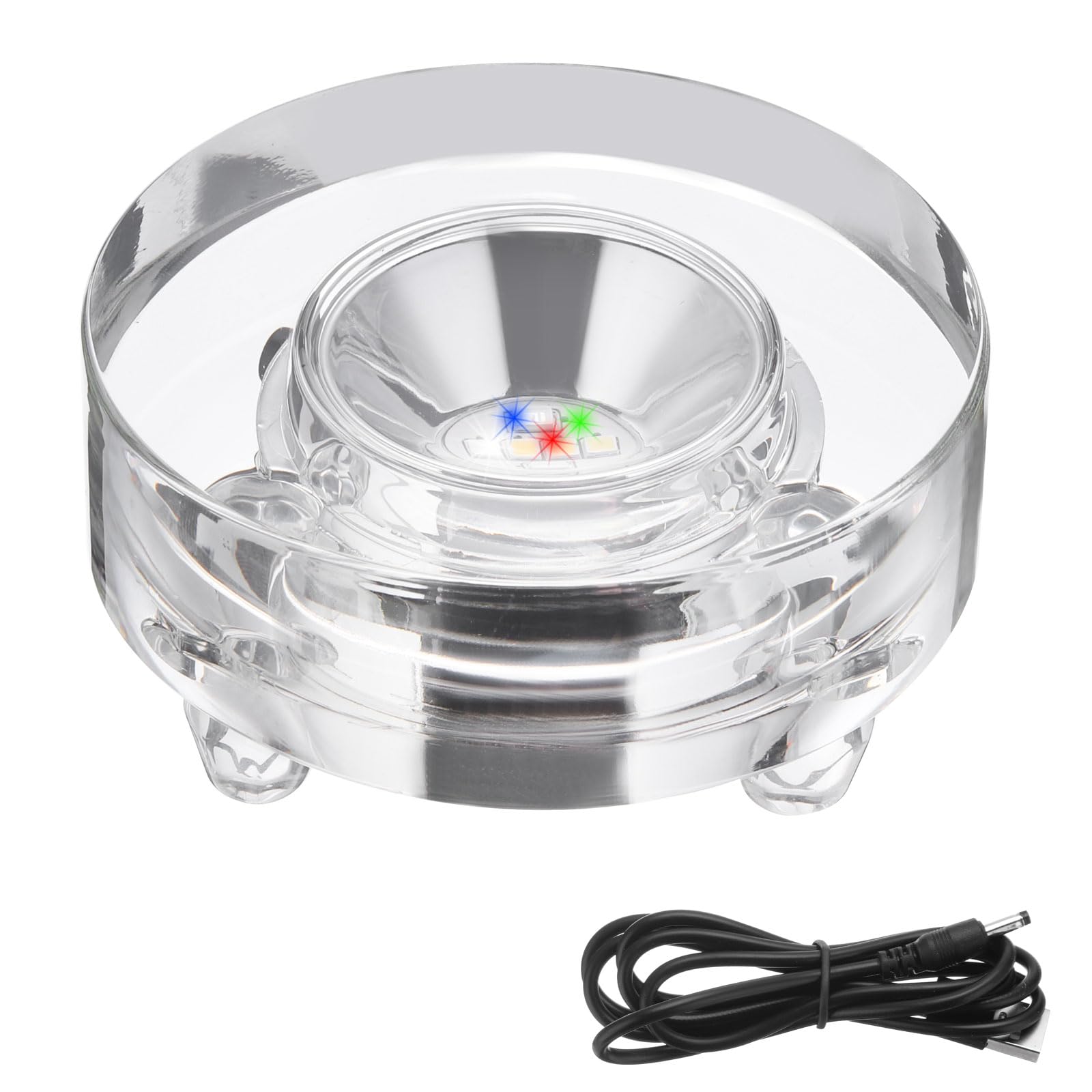 PATIKIL Crystal LED Light Base, 2.99" Dia Round Base 7 Color Lights Display Pedestals Changing Wired Base Top Flat Stand for 3D Glass, Stones, Art Craft