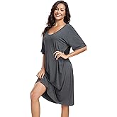 Women's Nightgowns Soft House Dress Sleepwear Short Sleeve Sleepshirts Criss Cross V Back Loose Casual Night Dress
