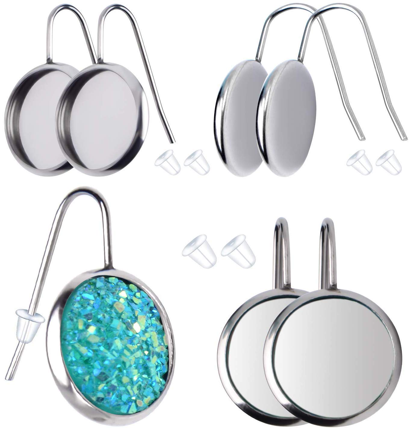 20 Pieces Stainless Steel Earring Bezel Blank Hook Earring Cabochon