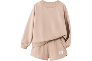 Ecolala Girls Sweatsuit Long Sleeve Casual Crewneck Sweatshirt and Shorts Set