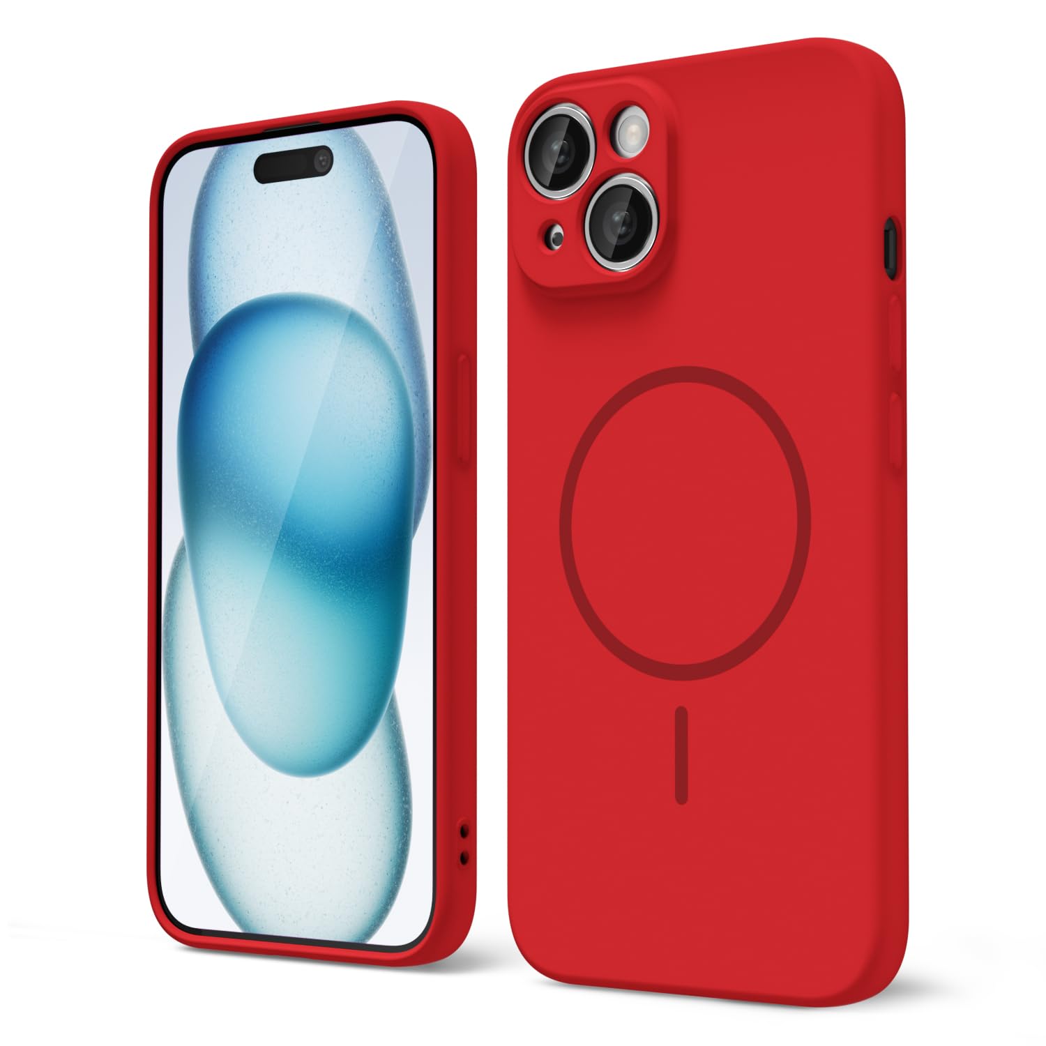 oakxco for iPhone 15 Plus/ 14 Plus Case Silicone Mag Safe, Magnetic Slim Thin Phone Case Compatible with Magsafe, Women Girls Cute Girly Aesthetic Soft Rubber Gel Safecase with Camera Cover, Red