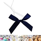 GUIFIER 50 PCS 3 Inches Satin Bow Twist Ties, Ribbon Twist Tie Bows for Treat Bags, Pretied Bows, Twist Bows, Tied Bows with Wire, Pre Tied Ribbon Bows for Baby Shower, Favors, Popcorn (Navy Blue)