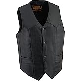 Milwaukee Leather Men's Premium Leather Western Style V-Neck Motorcycle Rider Vest with Front Snap Closure |LKM|ML|SH