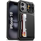 Vihibii for iPhone 16 Case Wallet with Card Holder (4 Cards) [RFID Blocking] & Slide Camera Cover, Military Grade Drop Protec