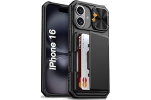 Vihibii for iPhone 16 Case Wallet with Card Holder (4 Cards) [RFID Blocking] & Slide Camera Cover, Military Grade Drop Protec