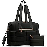 Tuwubi Travel Duffel Bag, Puffer Gym Bag for Women Lightweight Weekender Overnight Bags, Carry On Tote For Spirit Airlines Personal Item Bags with Toiletry Pouch(Black, M)