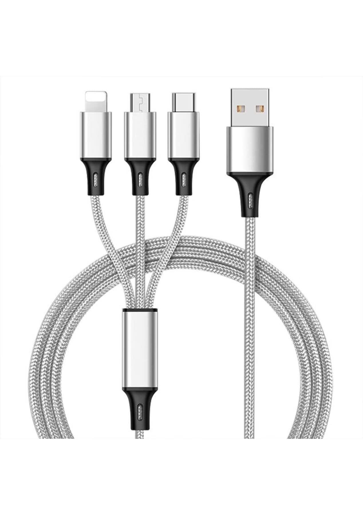 CRAZY PRICED Universal New 3 in 1 Multi Head Fast USB 2.0 Charging Cable (Silver)