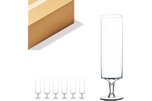 WGVI WGV Long Cylinder Candle Holder on Stand Bulk, Open Width 4", Height 16", Clear Floral Hurricane Glass Vase, Wedding Centerpieces for Party Ceremony Event Home Office Decor, 6 Pieces