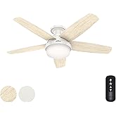 Hunter Fan 48 inch Low Profile Fresh White Indoor Ceiling Fan with Light Kit and with Remote Control (Renewed)