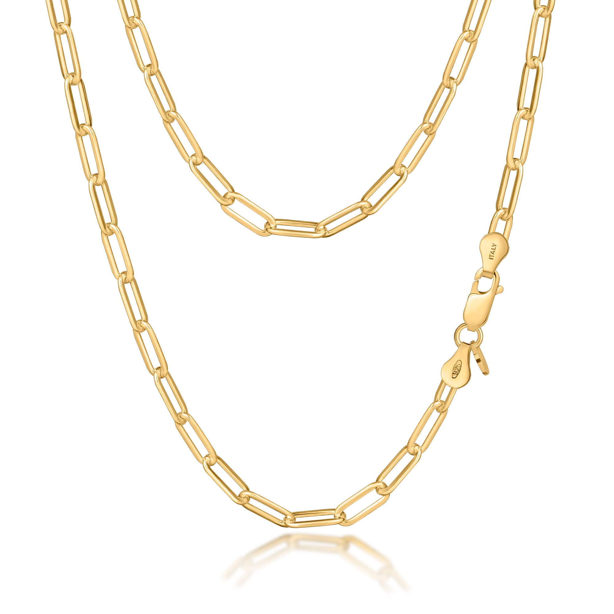 Amberta Women's 925 Sterling Silver Paperclip Chain: 18K Gold Plated Sterling Silver 3 mm 40 cm/16 inch