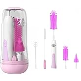 Travel Electric Baby Bottle Brush Set with Electric Bottle Cleaner and Water Bottle Brush and Nipple/Straw Brush,Milk Frother and Drying Rack(Purple)