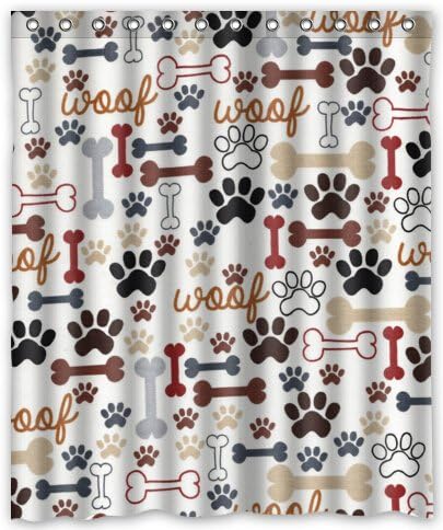 Hot Sale Dog and Dog Paw Prints Theme 100% Polyester Picture bathroom curtain Shower Curtain (60" x 72" ) Shower Rings Included with Hooks