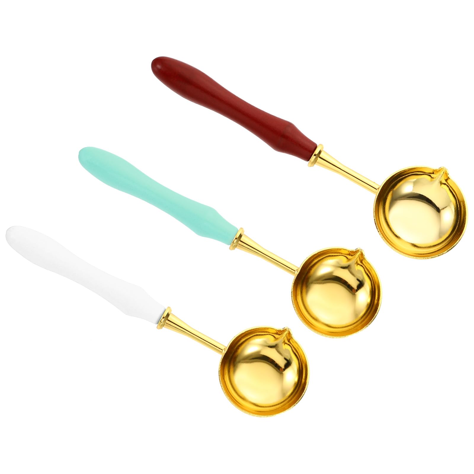 PATIKIL 5" Wax Seal Spoon, 3Pcs Wax Sealing Melting Spoon Brass Vintage Wooden Handle Wax Spoon for Wax Seal Stamp Envelope Art Craft Projects, White, Green, Dark Red
