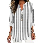 ETCYY NEW Womens Long Sleeve Tops V Neck Button Novelty Print Tunic Blouses Loose Fit Fall Outfits Clothes