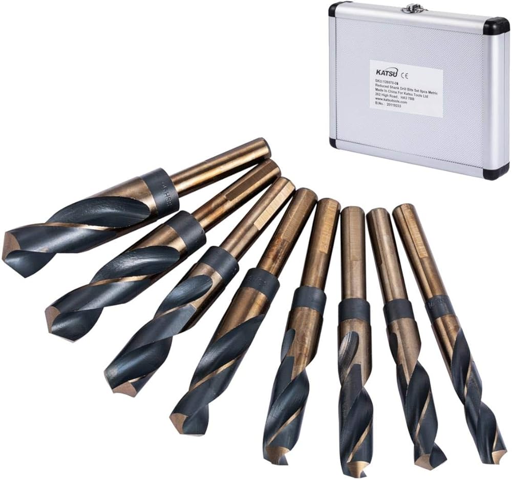 KATSU 8Pc 14-25mm HSS Reduced Shank Drill Bit Set 1/2" Shank Metal Wood