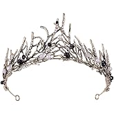 Women Black Hair Crown Vintage Wedding Tiaras Gothic Elf Headpiece Fancy Dress Headband for Bridal Carnival Prom Halloween Birthday Christmas Party Costume Accessories