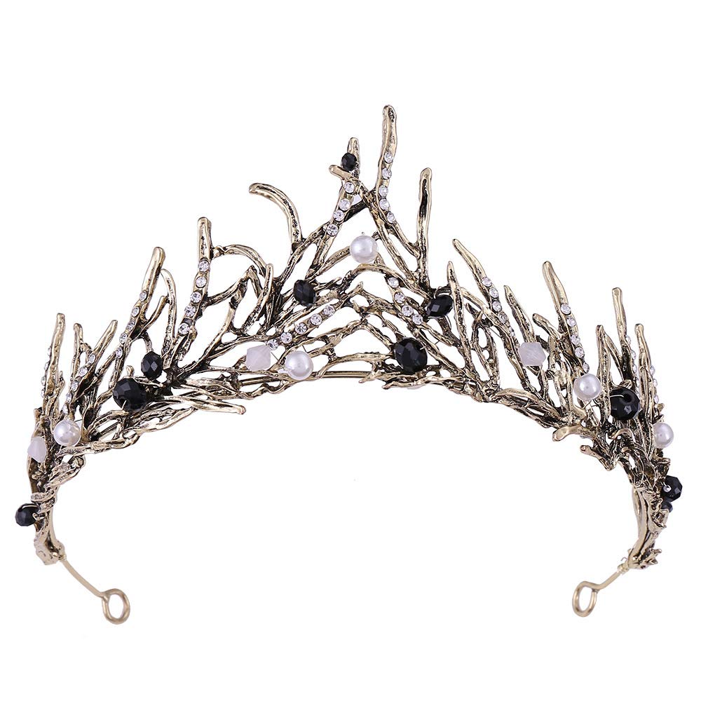 Black Tiara Gothic Crystal Crown for Halloween Women Carnival Headdress Elf Headband Halloween Witch Costume Birthday Party Pageant Hair Accessories