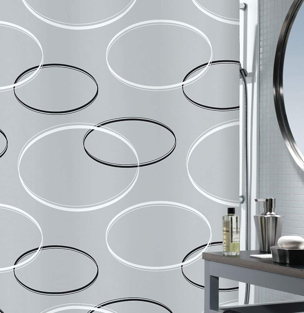 Spirella Anello Grey Textile Polyester Shower Curtain, 180 x 200 cm, Grey/White/Black