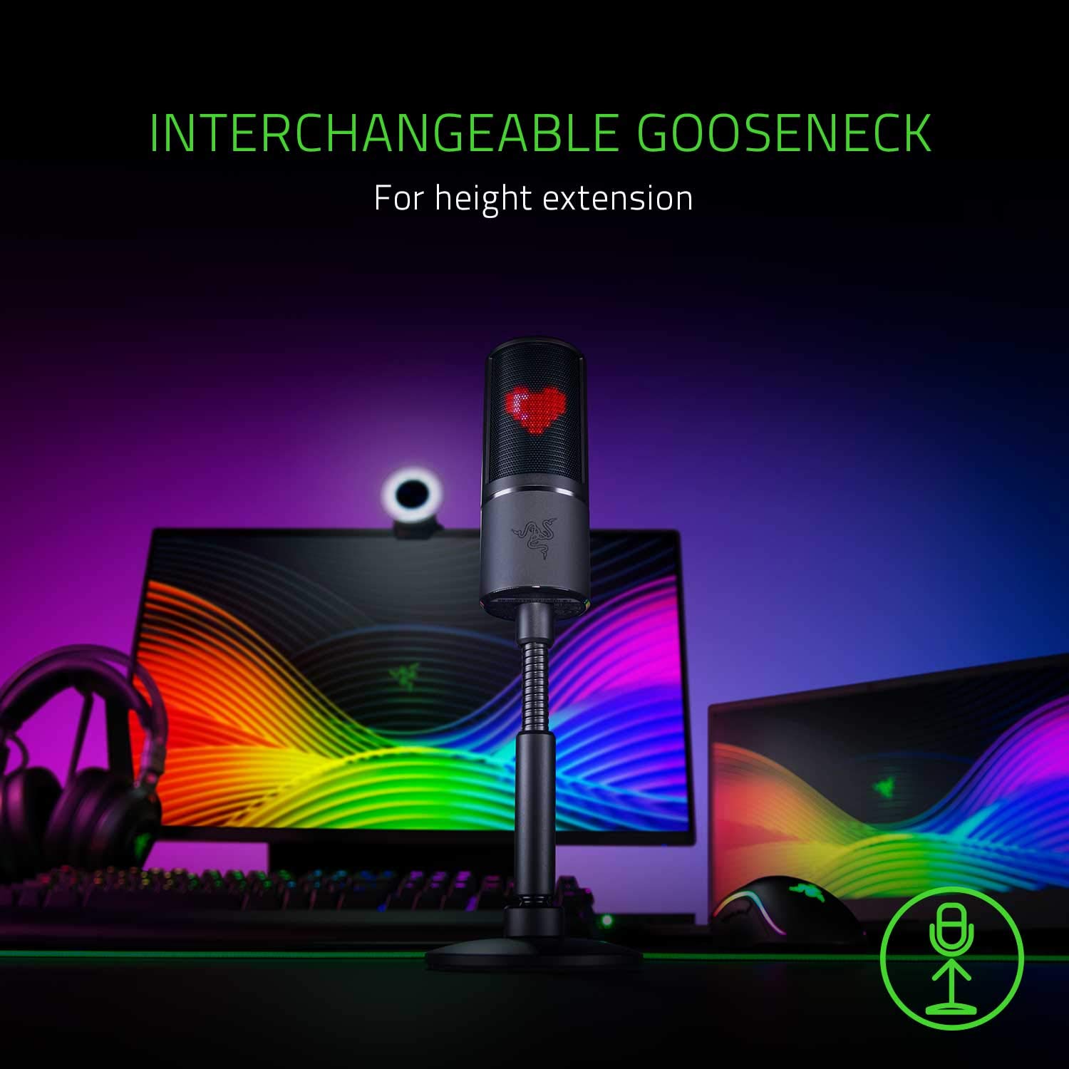 Razer Seiren Emote Streaming Microphone: 8-bit Emoticon LED Display, Stream Reactive Emoticons, Hypercardioid Condenser Mic, Built-in Shock Mount, Height & Angle Adjustable Stand, Classic Black