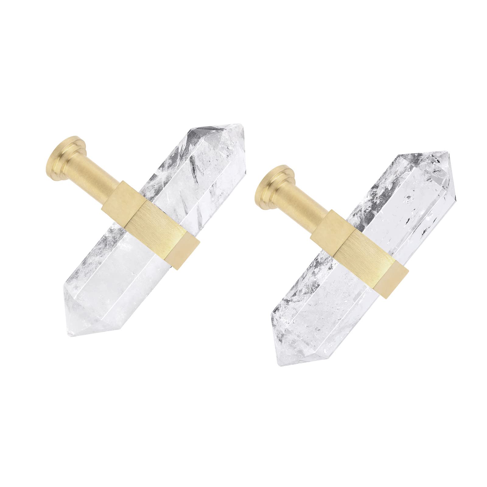 mookaitedecor Set of 2 70mm Clear Quartz Crystal Stone Wands Drawer Knobs with Screws, Healing Crystal Gifts, Semi Preicous Stones Quartz Pull Handles for Cabinet Cupboard Wardrobe Home Decor