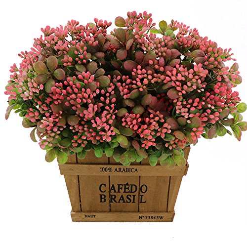 2pcs Bundles Artificial Plastic Plants Aglaia Odorata Lour Evergreen Shrubs Outdoor UV Stable Subtropical Green Bushes Home Garden Tabletop Floral Arranging Decor (Pink) - Thumbnail 2
