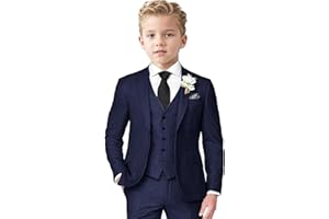 ProPoFol Boys Linen Suit 3 Piece Slim Fit Suits for Kids Formal Tuxedo Suits for Summer Beach Wedding Jacket Vest Pants Set