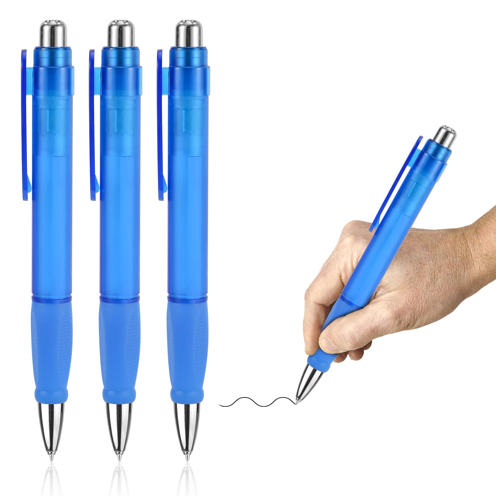PEUTIER 3pcs Big Pens, 7.87 Inch Smoothly Writing Chunky Easy Grip Weighted Pen Large Heavy Pens Fat Oversized Giant Writing Tool with Comfortable Sleeve for School & Office (Blue)