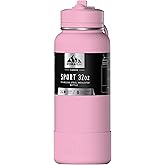 Hydrapeak 32oz Sport Insulated Water Bottle with Straw Lid, Leak & Spill Proof, Keeps Drinks Cold for 24 Hours, Hot for 12 Hours, Premium Stainless Steel Water Bottles (32oz, Pink)