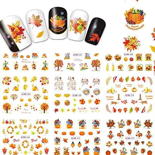 hermosotodo 12Pcs/Sheet Beauty DIY Christmas Maple Leaf Water Transfer Decals Nail Art Stickers Manicure Decor