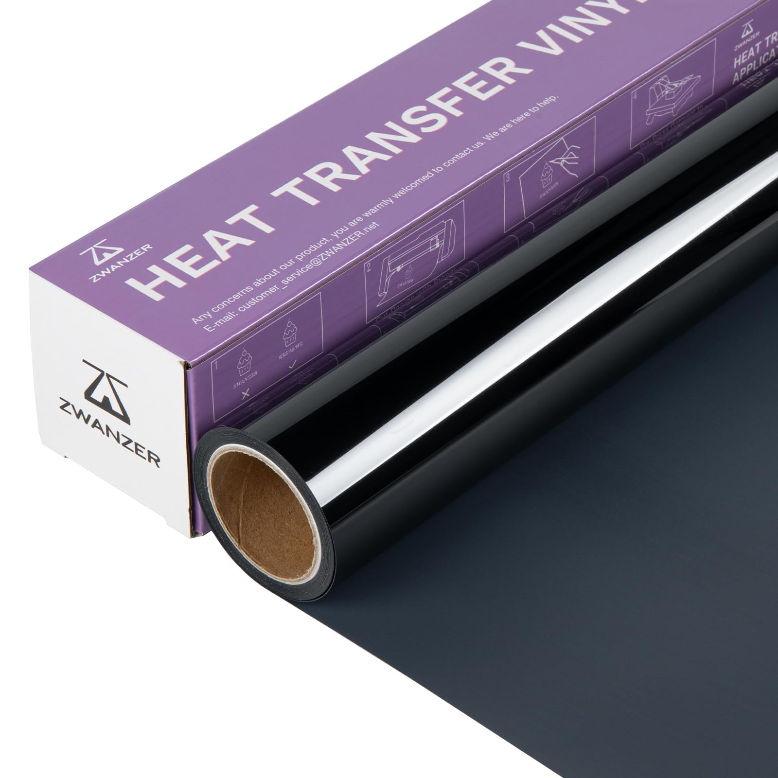 Zwanzer 12" x 12ft (30.5 x 366CM) Black Heat Transfer Vinyl Roll - Ideal for Cricut & Silhouette Cameo, Easy to Cut & Weed for T-Shirts & Apparel