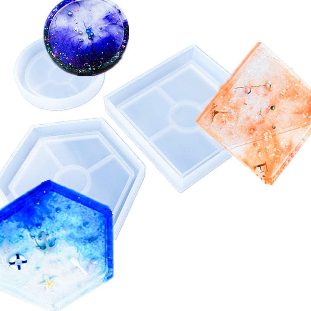 DOYOLLA Resin Coaster Molds Including Hexagon, Round, Square Trays Silicone Molds, Set of 2