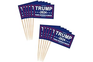 JAVD 100 Pcs Donald Trump 2024 Flag Trump Toothpick Flag Reelect President USA Donald Trump Fruit Toothpick Flags,for US Election Day Celebration Event Party,Birthday wedding Dinner Decorations