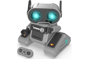 STEMTRON RC Robot Toys for Kids, Rechargeable Remote Control Robot Toy for Boys & Girls, with Auto Demo, Dance Moves, Music, Shining 7 Colors LED Eyes & Flexible Head, Ears & Arms