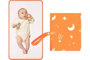 Portable Diaper Changing Pad for Baby - Waterproof Compact Changing Mat with Wrist Strap - Wipeable Travel Changing Pad for Diaper Bag - Gifts for Baby Shower by PHOEBUS BABY(Yellow Moon)