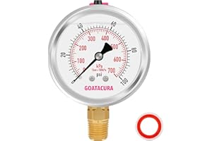 GOATACURA 0 to 100psi Glycerin Filled Pressure Gauge, 2.5" Dial Size, Stainless Steel Case, with Vent Valve, 1/4" NPT Lower Mount, 2-1-2% Accuracy, for Water Pump, Pool Filter, Gas, Pressure Test