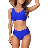 Limeeke Women's High Waisted Bikini Set Twist Front Two Piece Swimsuit Lace Up Tie Back Bathing Suits