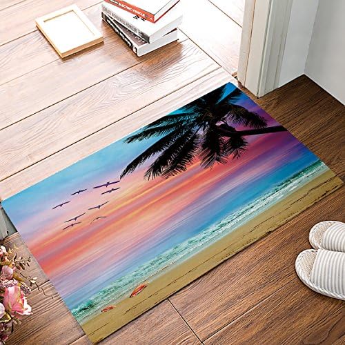 Olivefox Funny Waterproof Bathroom Doormat Home Decor Welcome Large Mat Entrance Way Indoor/Outdoor Carpet Floor Rugs 30x18 Inch, Tropical Seascape Coconut Tree Sunset by