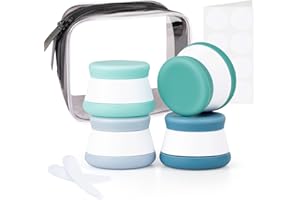INSFIT Travel Containers for Toiletries, TSA Approved Silicone Cream Jars, Travel Size Containers with Lids, 4PCS BPA Free Leakproof Travel Accessories for Liquid Lotion with Labels Mini Spatulas Blue