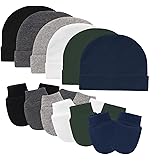 Tisoloow Baby Hats with Scratch Mittens Set Boys Girls Cute Infant Beanie Caps Unisex Newborn Hospital Hats for Baby
