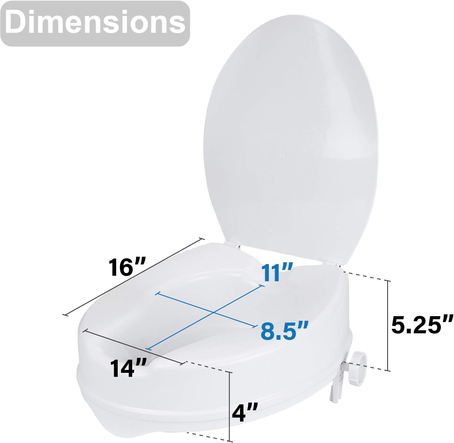 Vaunn Medical Clamp-On 4" Height Raised Toilet Seat Riser for Standard Size Round Toilets (16.5'') NOT for Elongated Toilets: Health & Personal Care