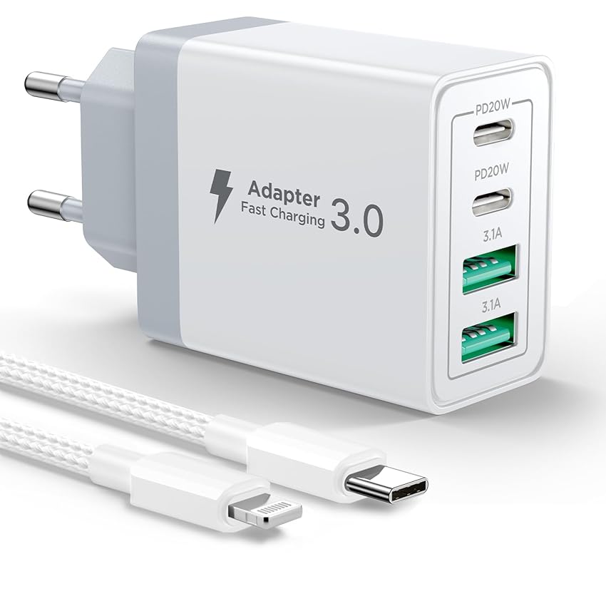 Caricatore iPhone USB C Rapido Caricabatterie con 2M Cavo Spina Adattatore Charger