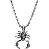 Men's Large Heavy Stainless Steel Pendant Necklace Silver Black Scorpion King Fleur De Lis Cross Punk Rock Biker (rope)