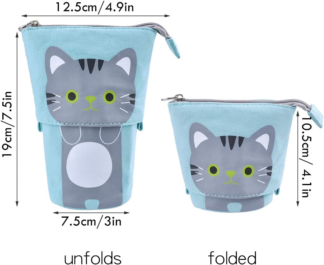 iSuperb Stand Pencil Case Transformer Canvas Pen Bag Holder Pouch Funny Cute Make Up Bag 19x12.5x7.5cm (Blue) - Image 3