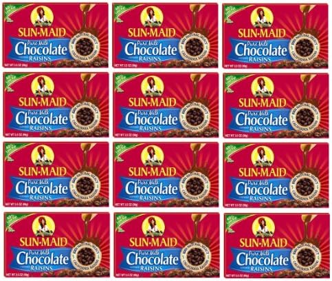 SUN Maid Pure Milk Chocolate Covered Raisins: 12 Packs of 3.5 Oz - Tj