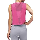 Mippo Womens Mesh Back Workout Crop Tops Loose Fit Gym Running Tank Tops