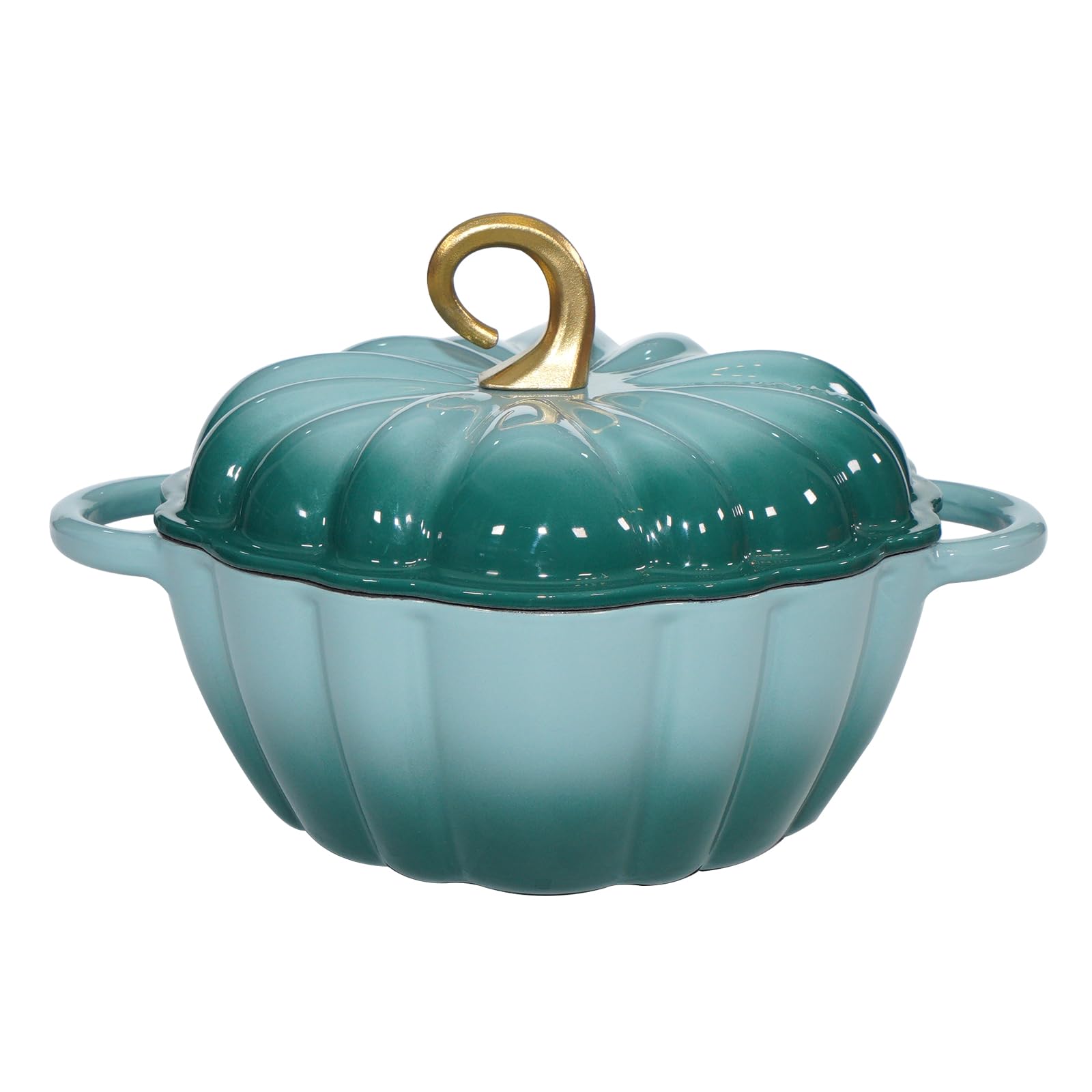 Photo 1 of Pumpkin Enameled Cast Iron Dutch Oven with Lid, 4.5 QT Dual Handles and Heavy Duty Pot, Oven Safe up to 500°F for Bread Baking, Braising, Cooking and Family Gifts, Cyan