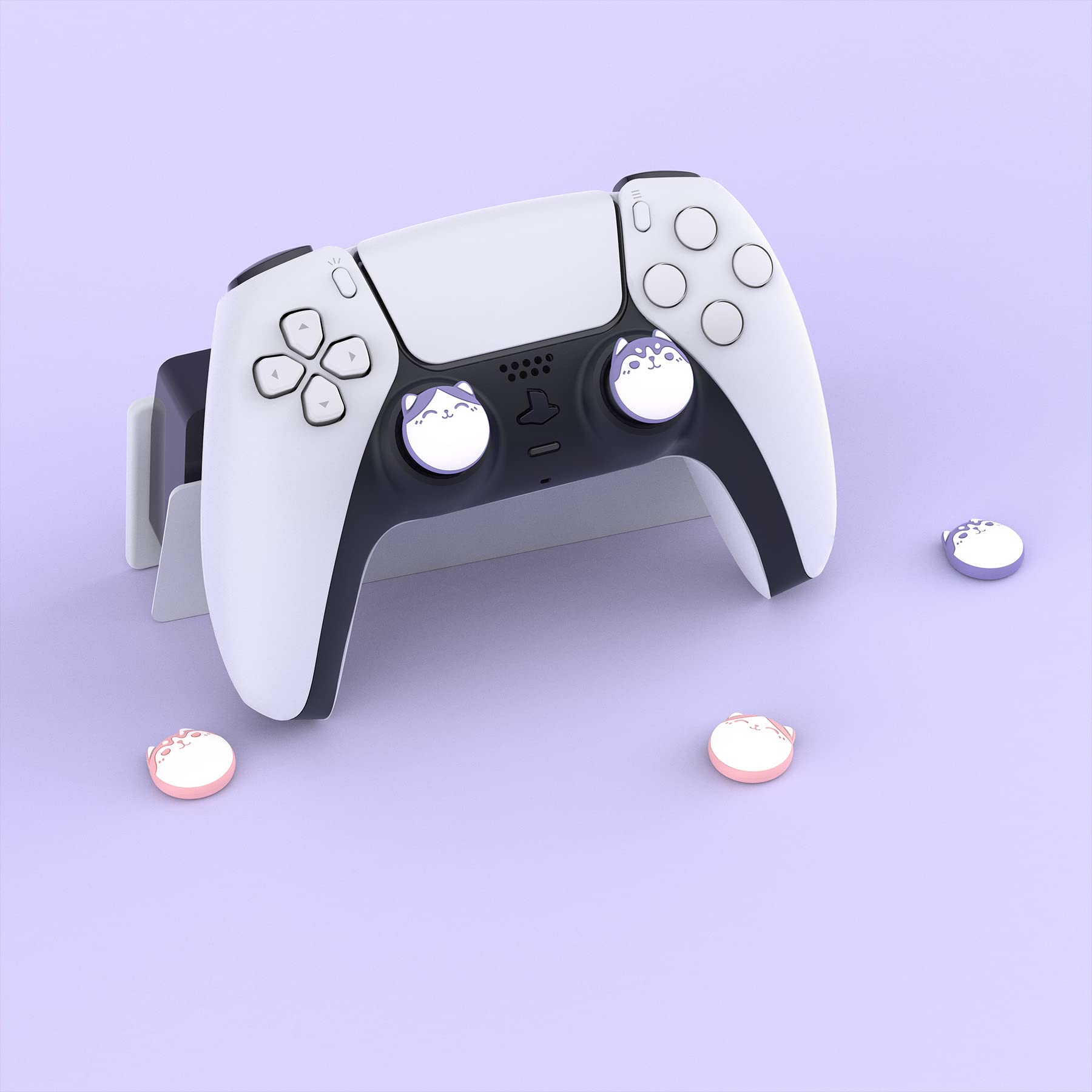 PlayVital Thumbstick Caps for PS5, Stick Attachments for PS4, Protective Caps for Xbox Series X&S, Accessories for Xbox One, Analogue Stick Caps for Switch Pro Controller-Husky & Kitty (Light Red &
